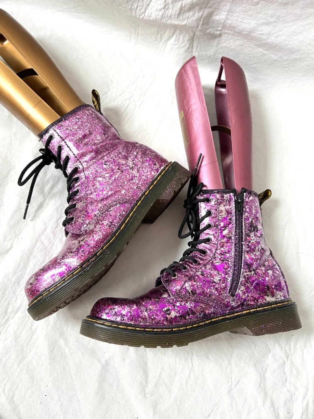 Dr Martens Boots 1460 Y metallic purple pink leather youth size 6 combat zip up